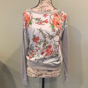 Nine Britton Y2K Style Floral Gray and Baby Blue Women's Small Blouson Top